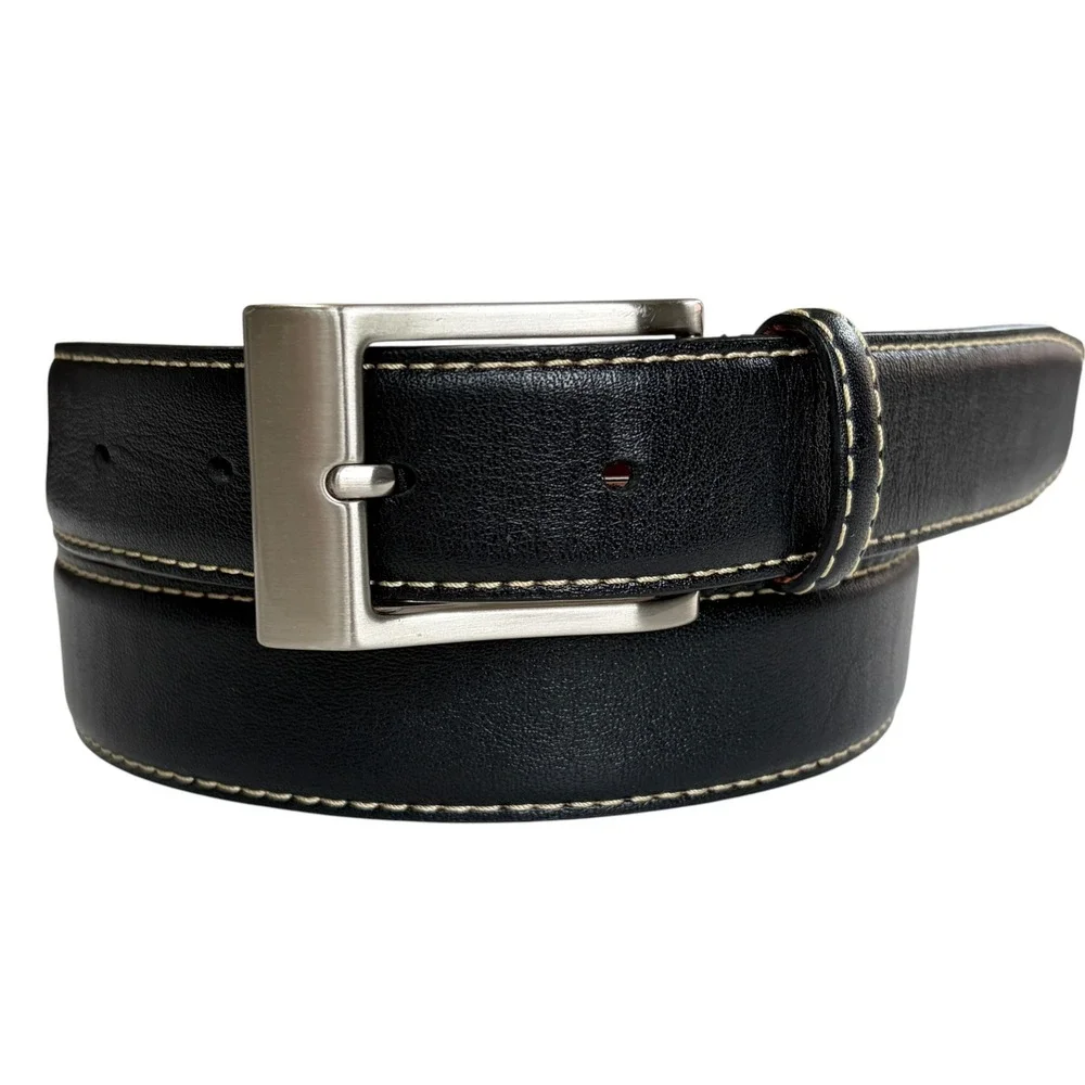 Johnston & Murphy Belt Mens Leather Classic Excellent Stitching 34 Black